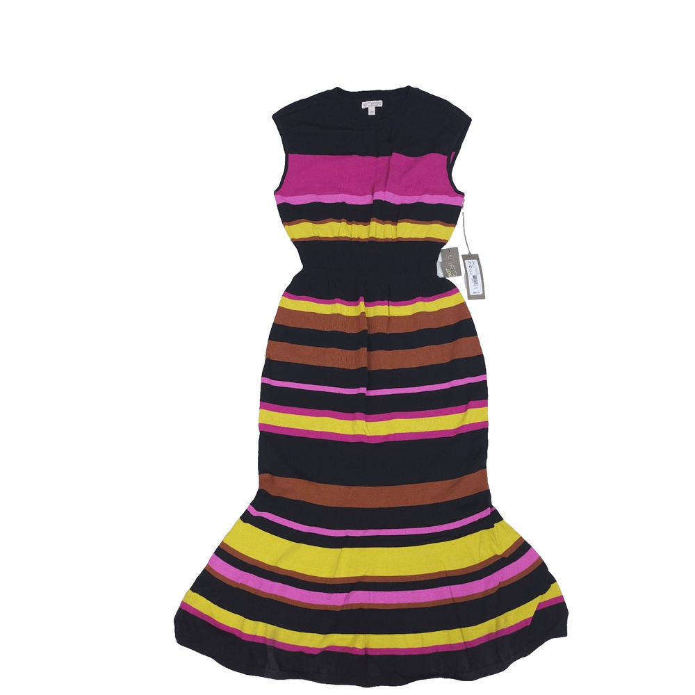Eva Mendes Women's Large Striped Knit Midi Dress Black Pink Yellow Brown - Picture 3 of 16